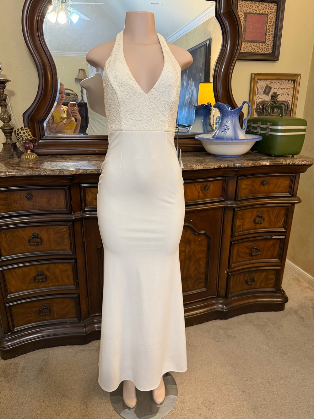 Lulu's Ivory Halter Lace Bodice Maxi Dress